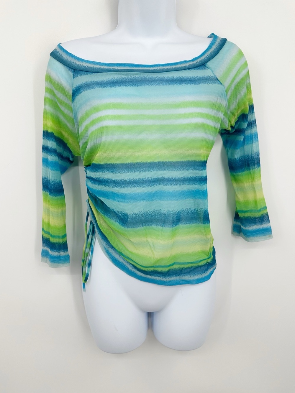 Vintage Y2K Striped Scrunched Off The Shoulder Top Size XS Whimsical Fairycore